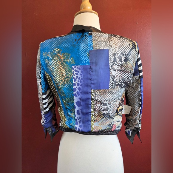 Vintage-Inspired Studded Cropped Leather Jacket - Collarless Open-Front Blazer - Picture 12 of 14